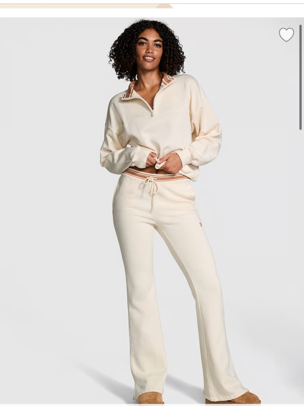 PINK Campus Fleece split hem Flared Sweatpants in white ivory NWT